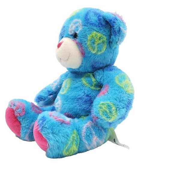 Build A Bear Peace Sign Teddy Bear Stuffed Animal Plush 14" Blue Pink 2010 - Picture 5 of 7
